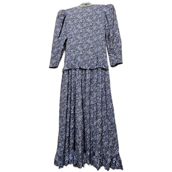 Vintage 80s 90s JLT Just Like That Blue/White Floral Ankle Length Dress‎ Size 12 - Picture 2 of 6